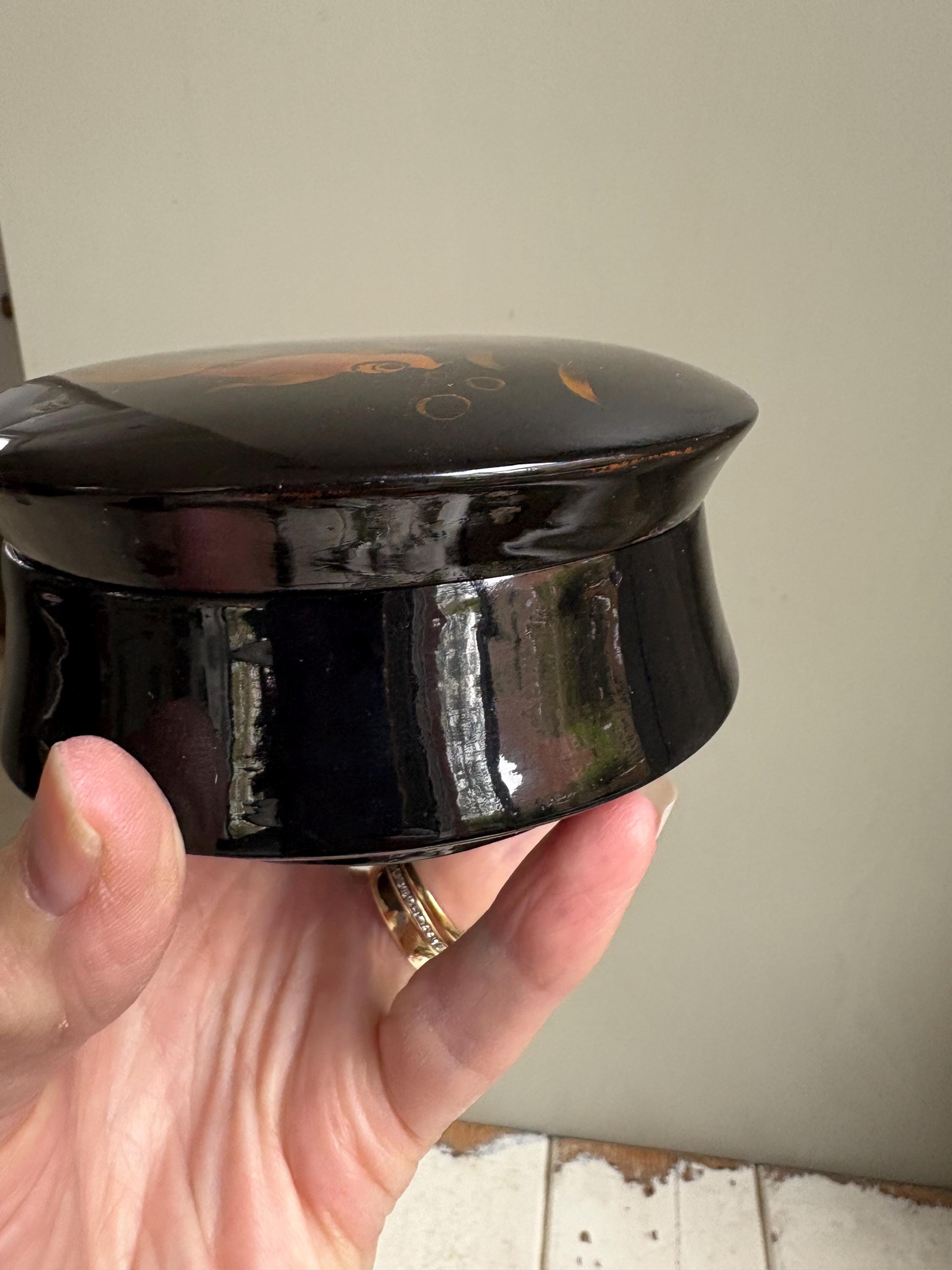 Vintage Black Lacquerware Trinket Boxes: Goldfish Design, Pair