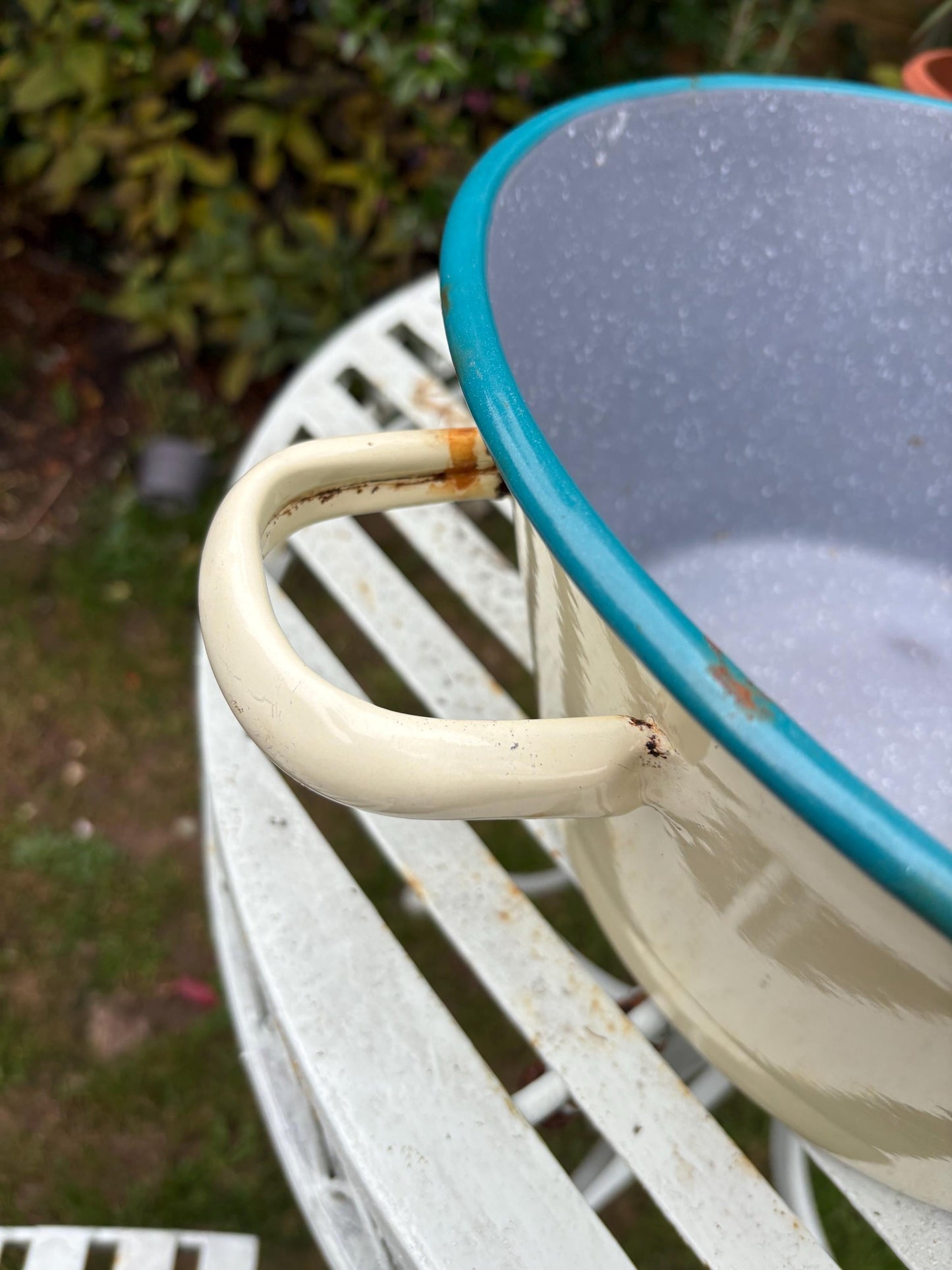 Large Two Handled Enamelware Bowl, Planter