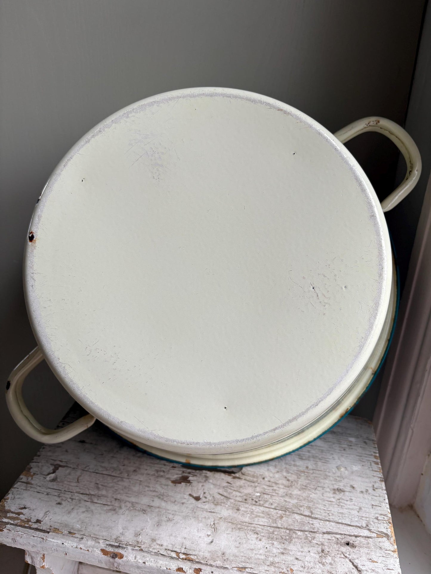 Large Two Handled Enamelware Bowl, Planter