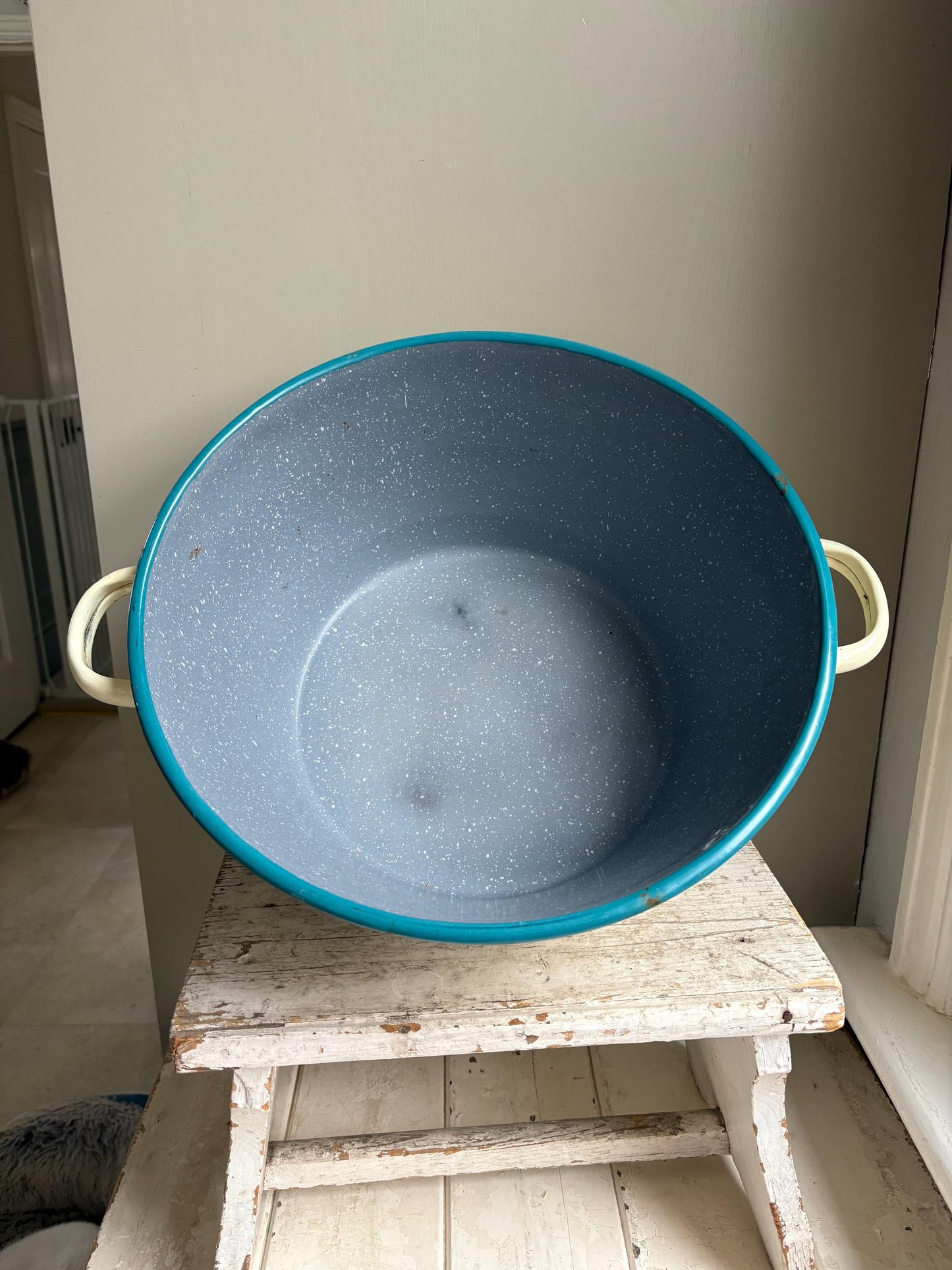Large Two Handled Enamelware Bowl, Planter