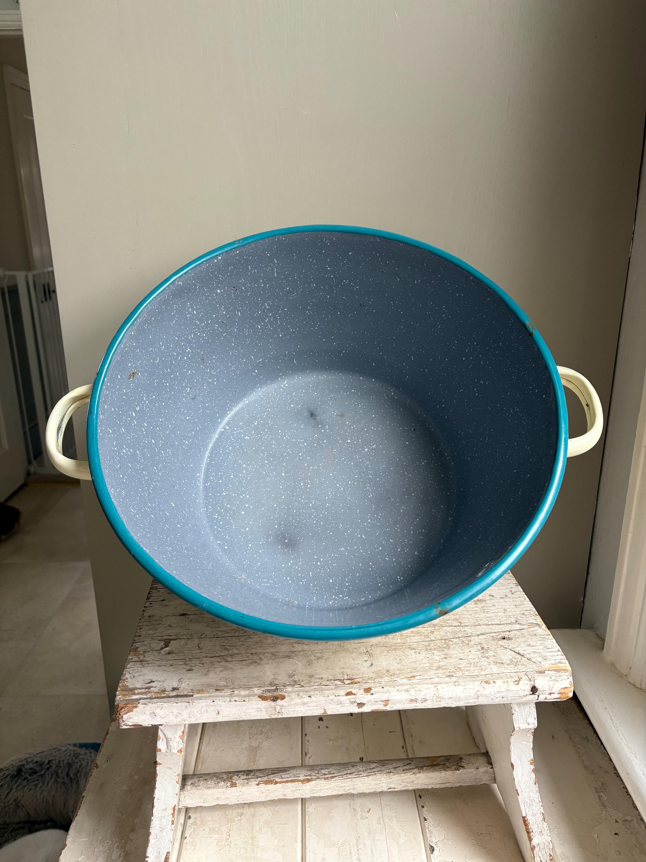 Large Two Handled Enamelware Bowl, Planter