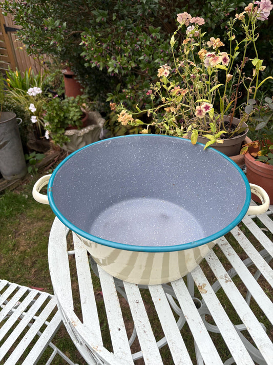 Large Two Handled Enamelware Bowl, Planter