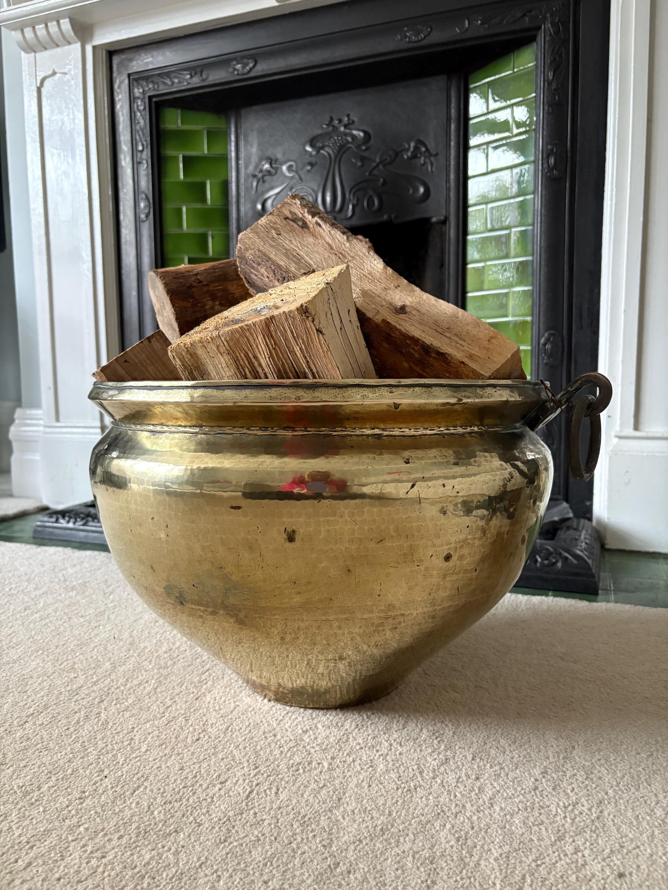 Enormous Brass Log Bin/Bucket, Large Brass Jardiniere