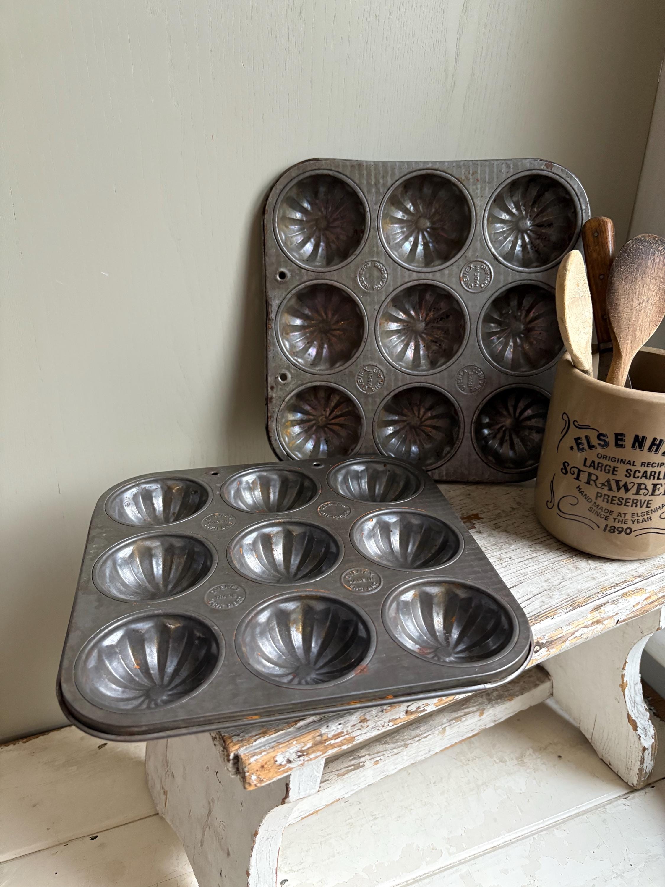 Set of TwoVintage Muffin Tray, Cupcake Tin, Mince pie Tins.