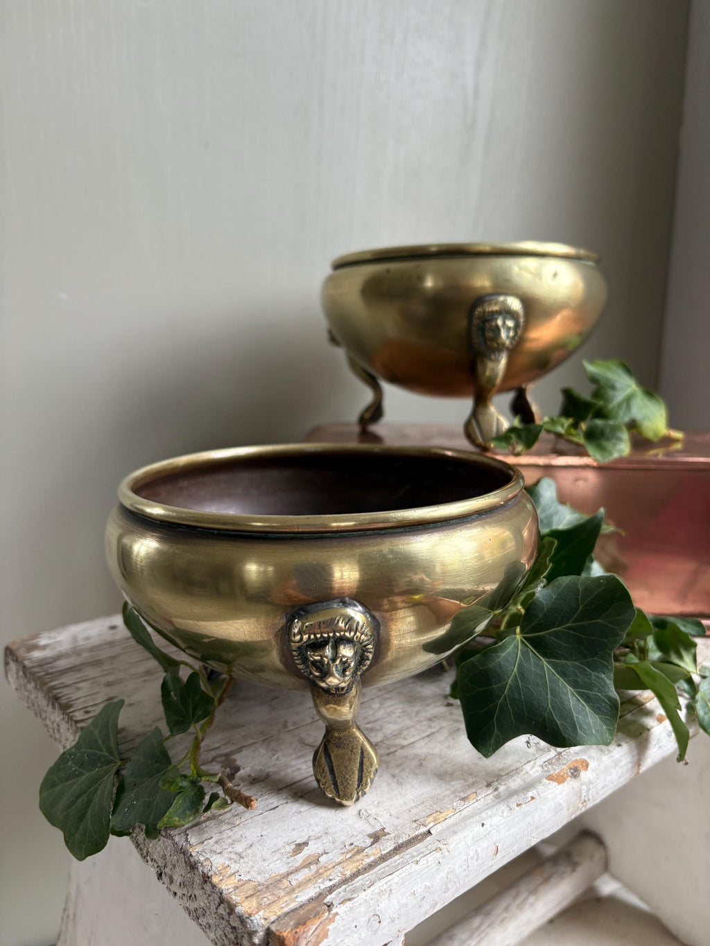 Set of TWO Brass Footed Bowls.