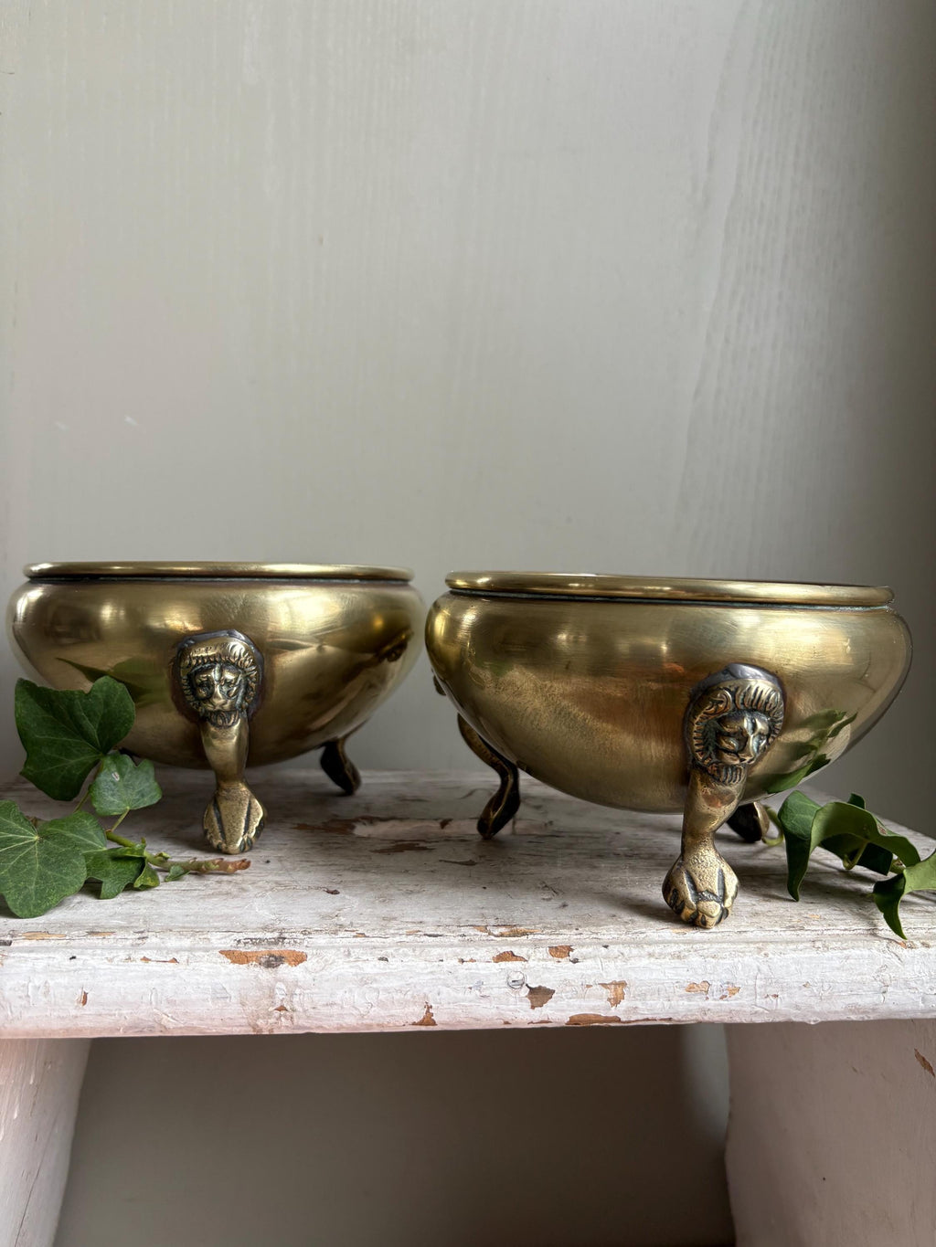 Set of TWO Brass Footed Bowls.