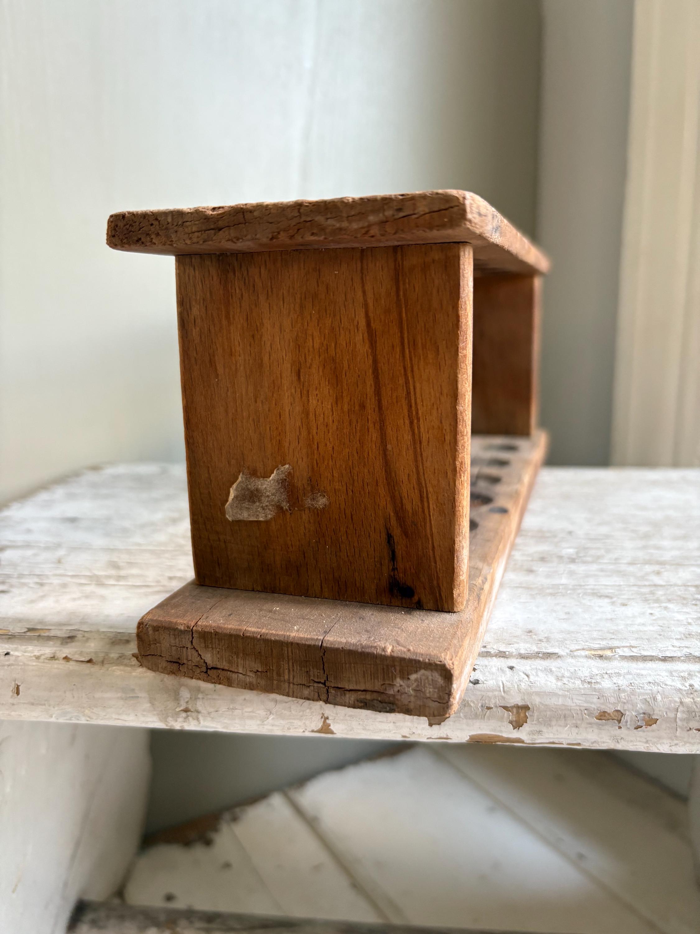 Vintage Wooden Test Tube Holder, Rustic Vase Display