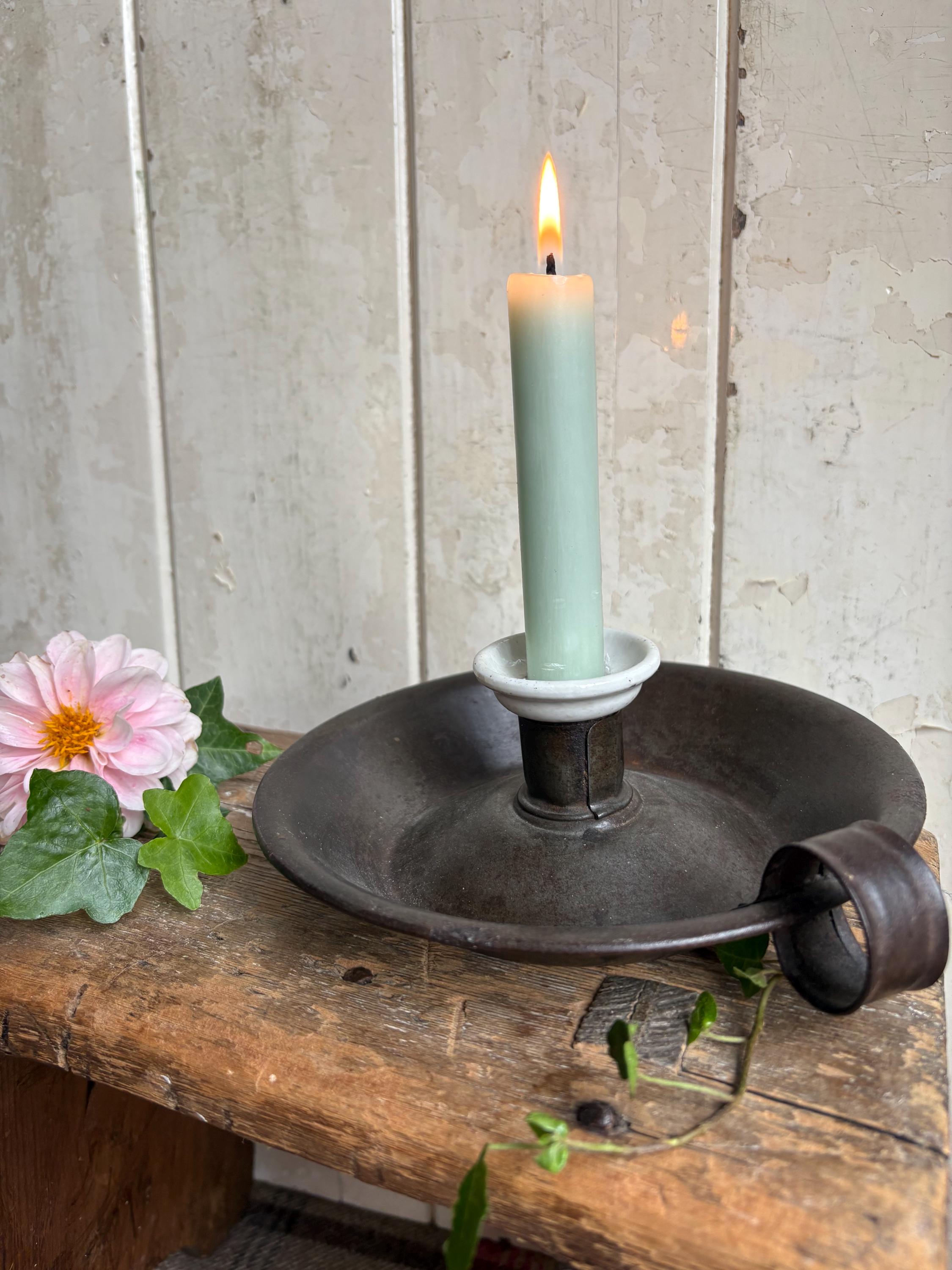 Vintage metal candle holder, Chamberstick holder.