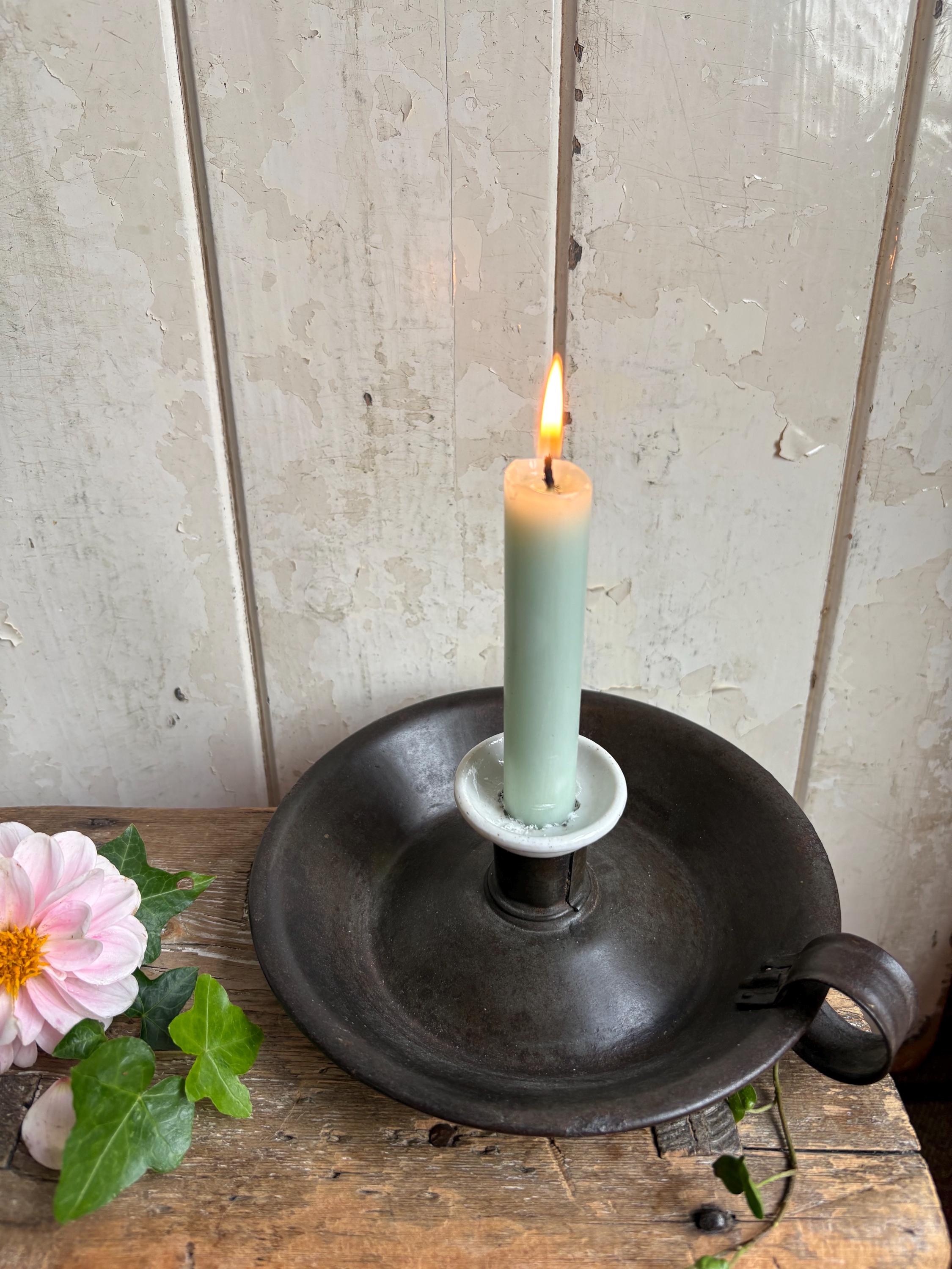 Vintage metal candle holder, Chamberstick holder.