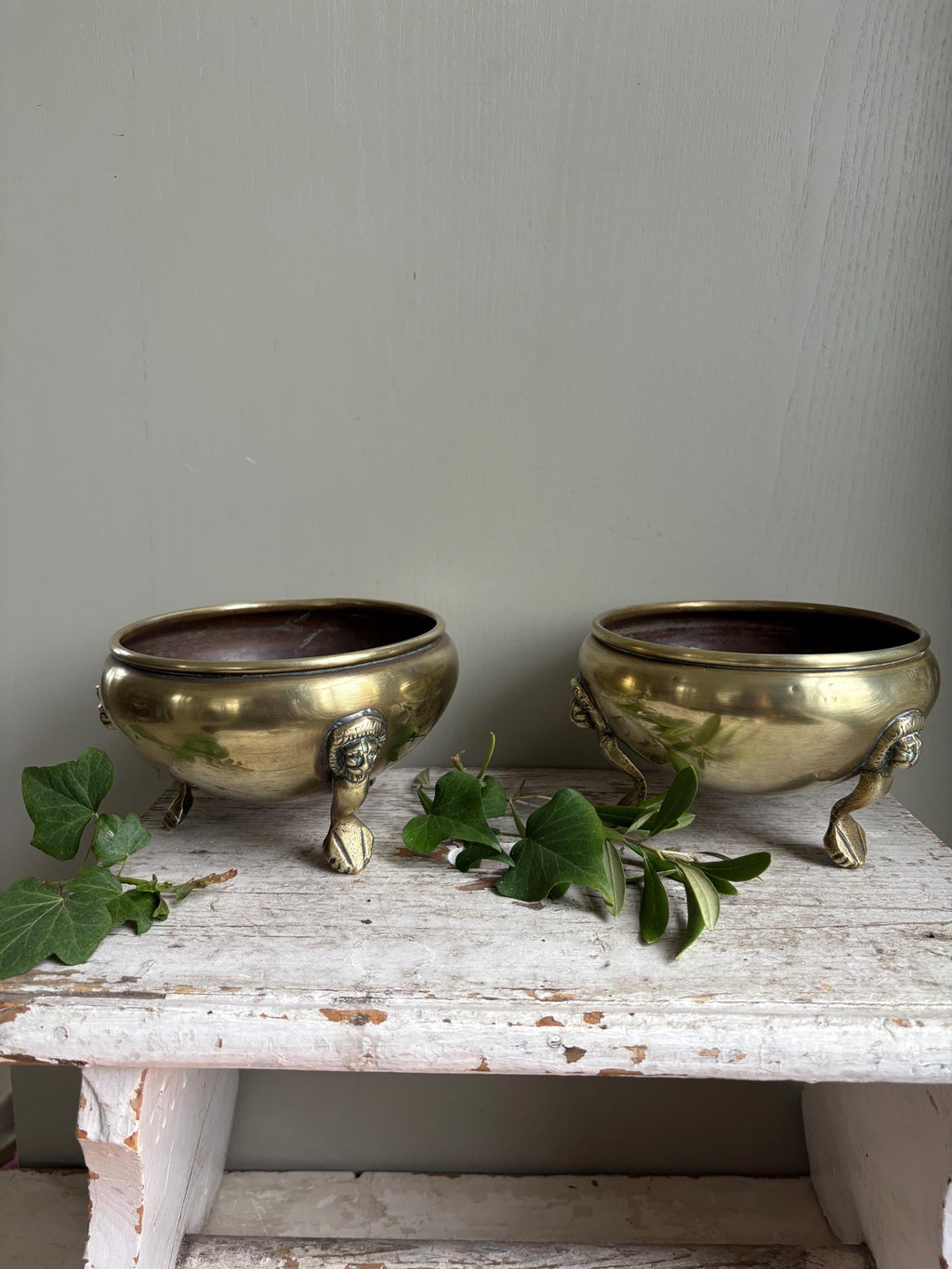 Set of TWO Brass Footed Bowls.