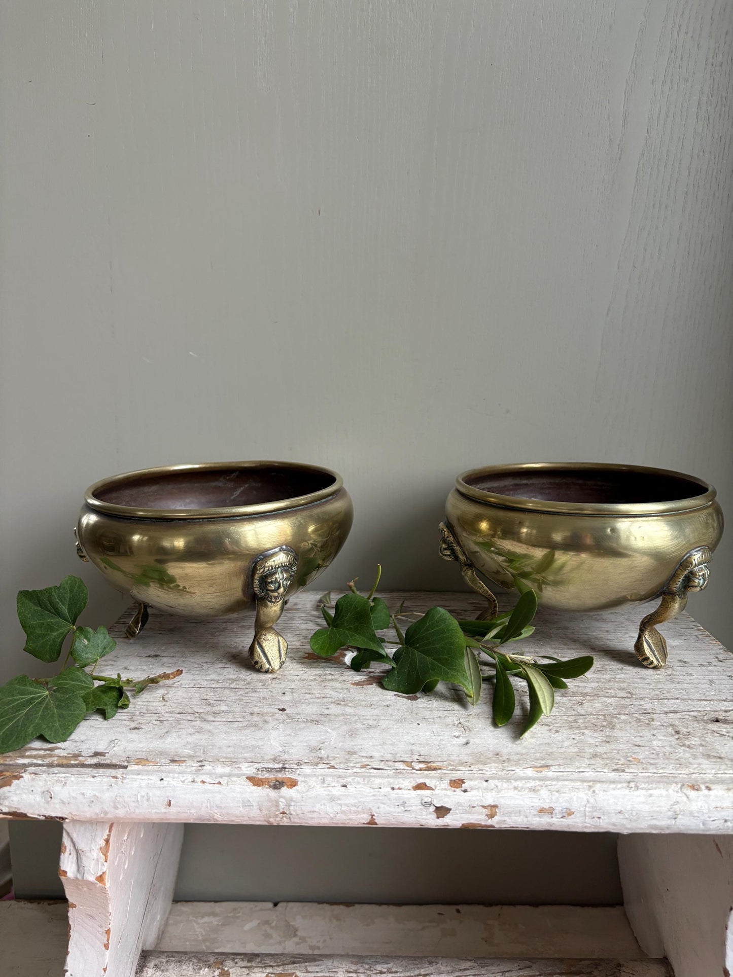 Set of TWO Brass Footed Bowls.