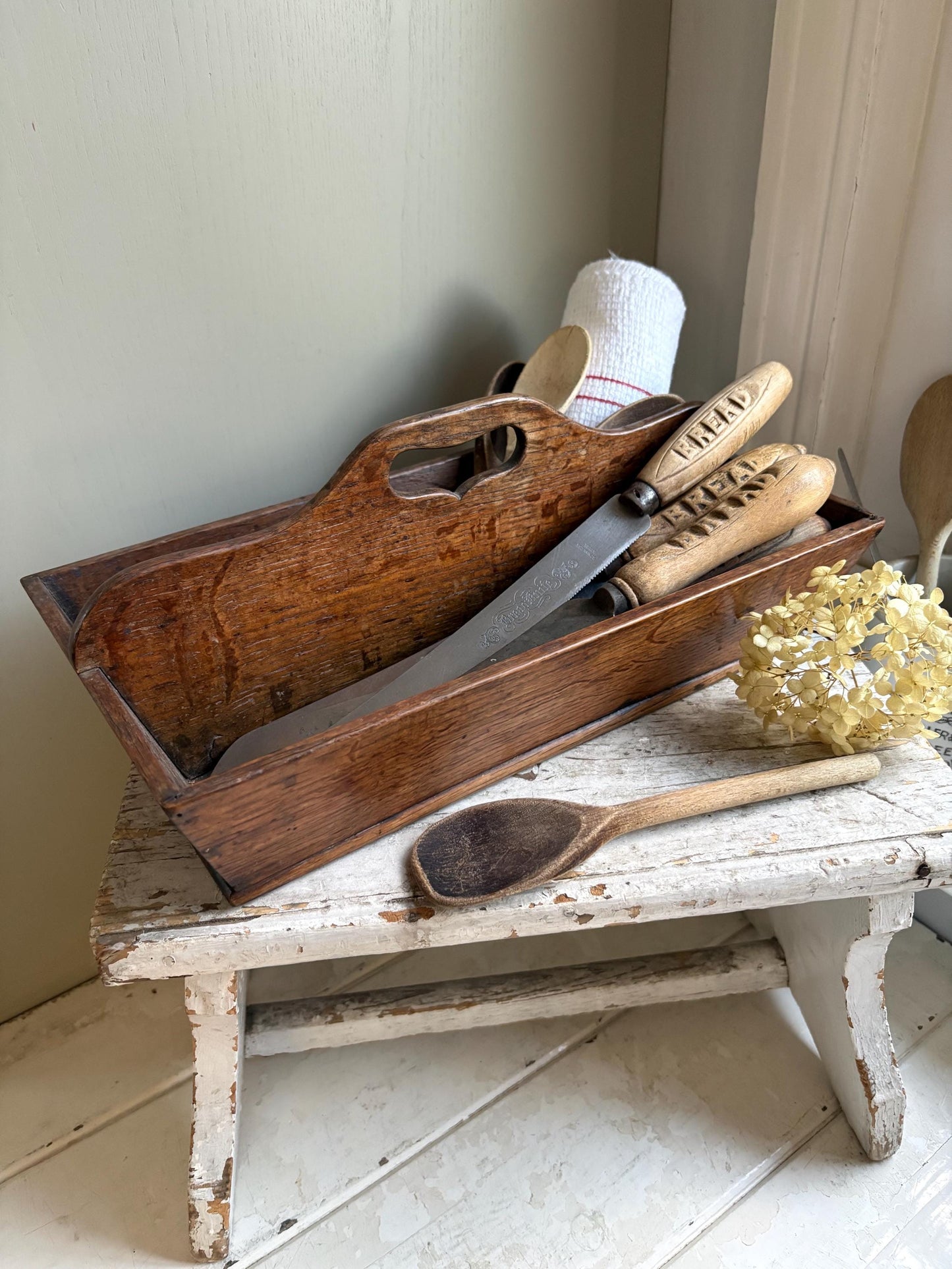 Antique Wooden Cutlery tray, Housemaids Trug,Wooden Trug.