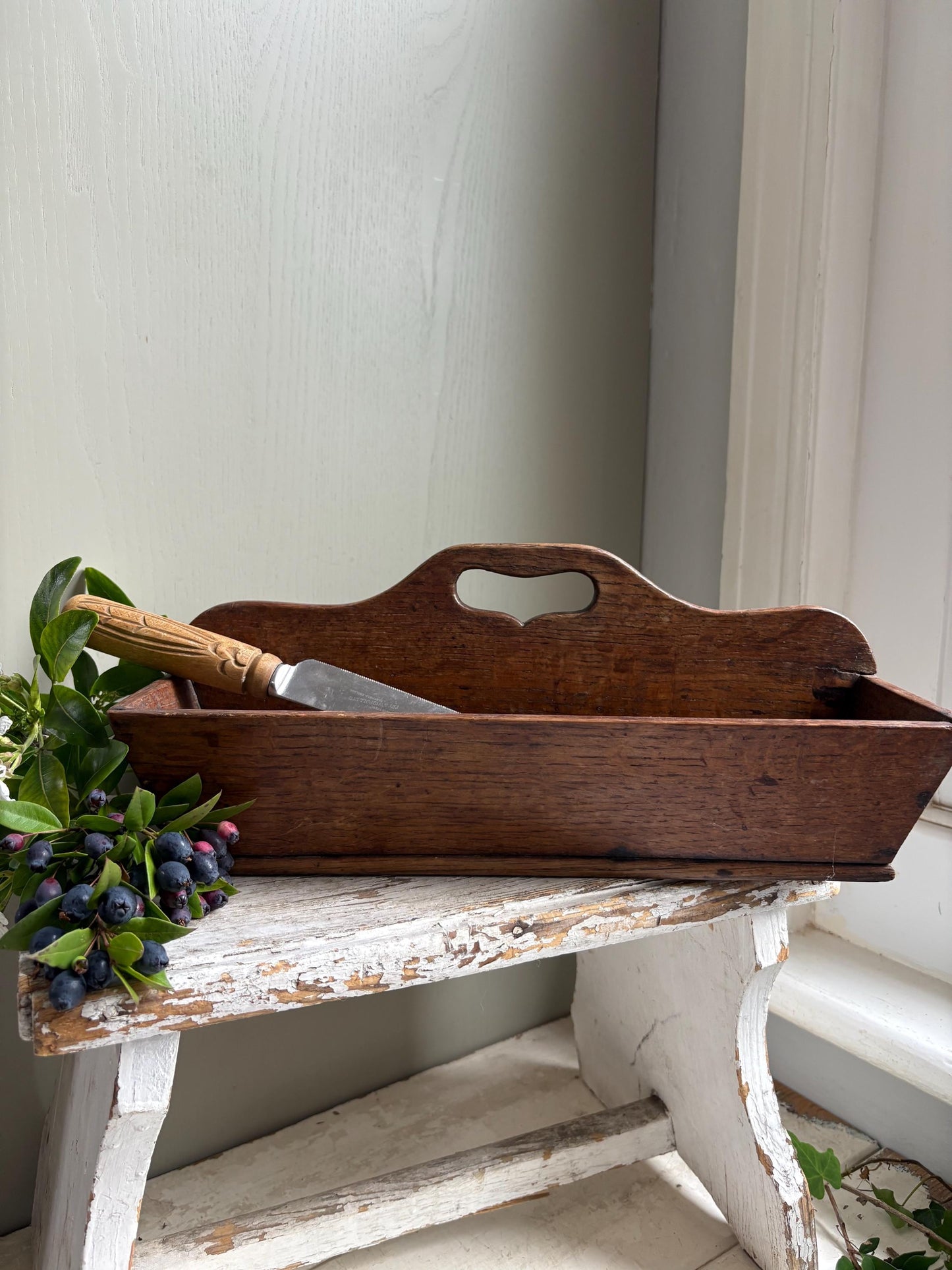 Antique Wooden Cutlery tray, Housemaids Trug,Wooden Trug.